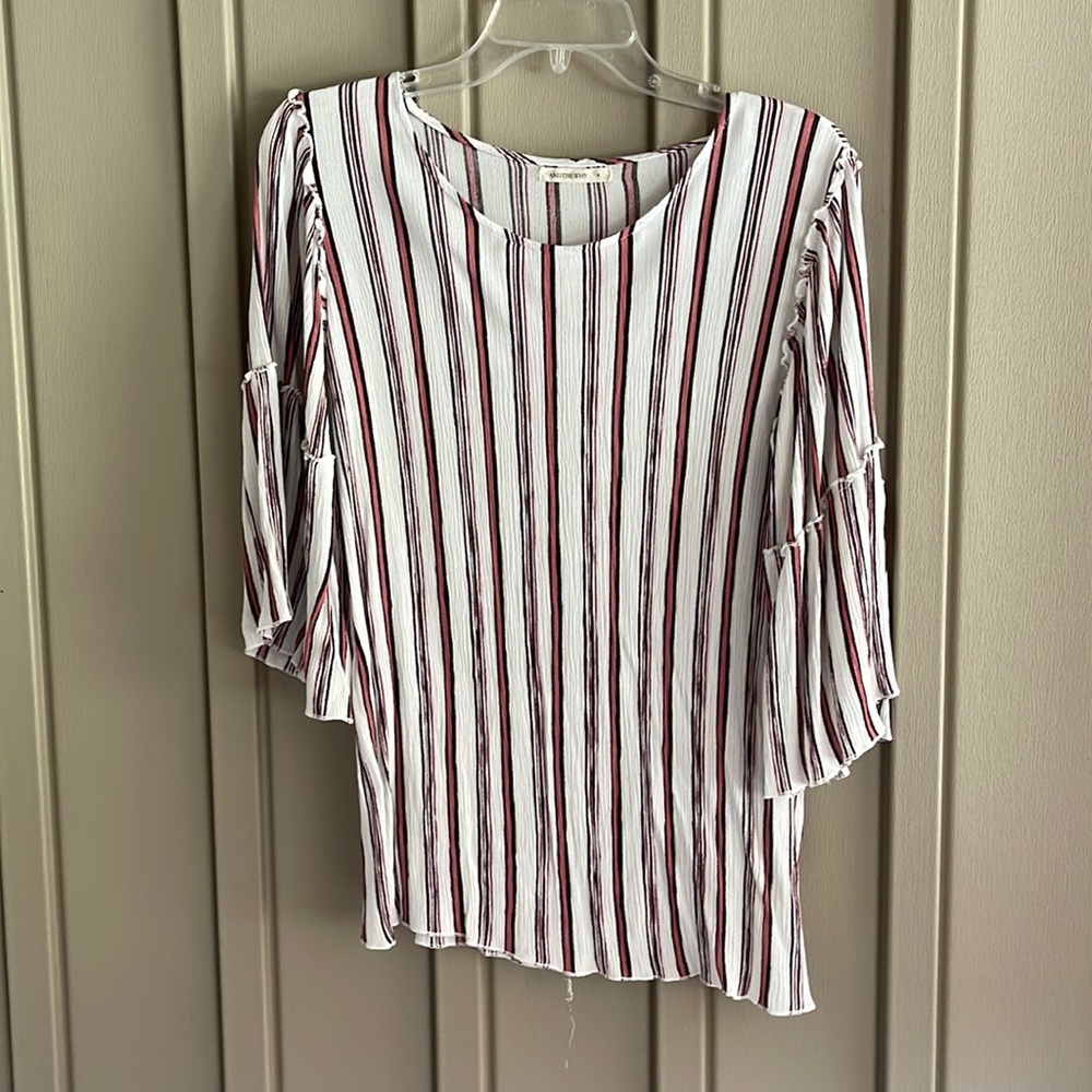 AndTheWhy Red, Black, & White Striped Blouse size Medium